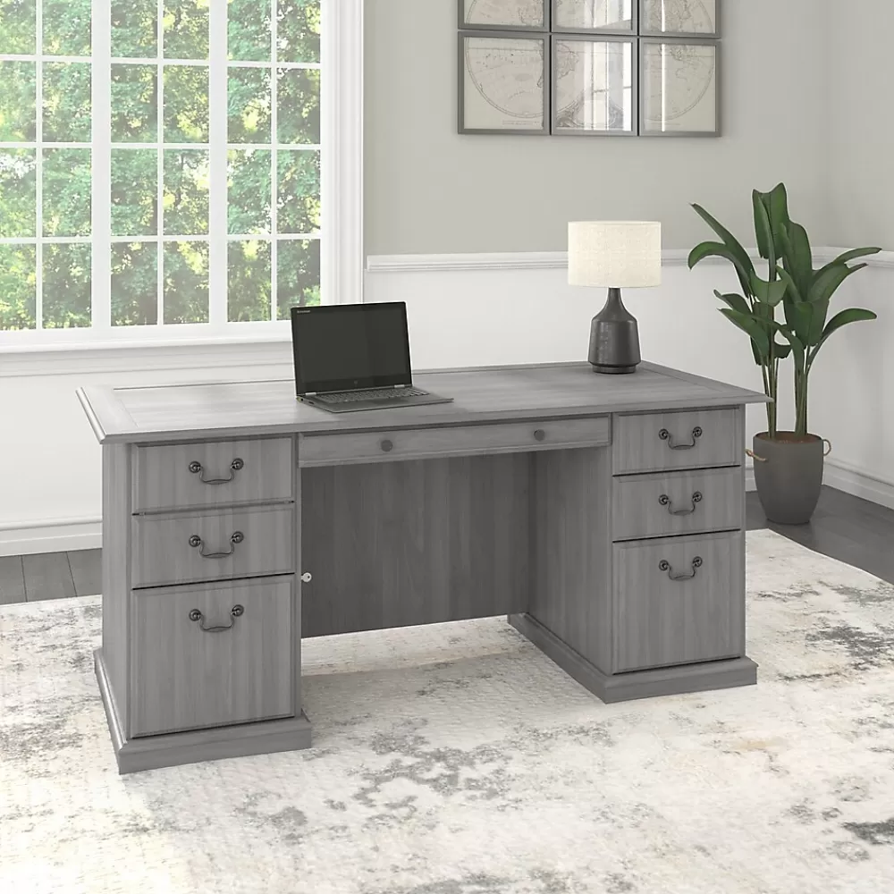 Bush Furniture Saratoga 66"W Wood Executive Desk, Modern Gray (EX45866-03K) New