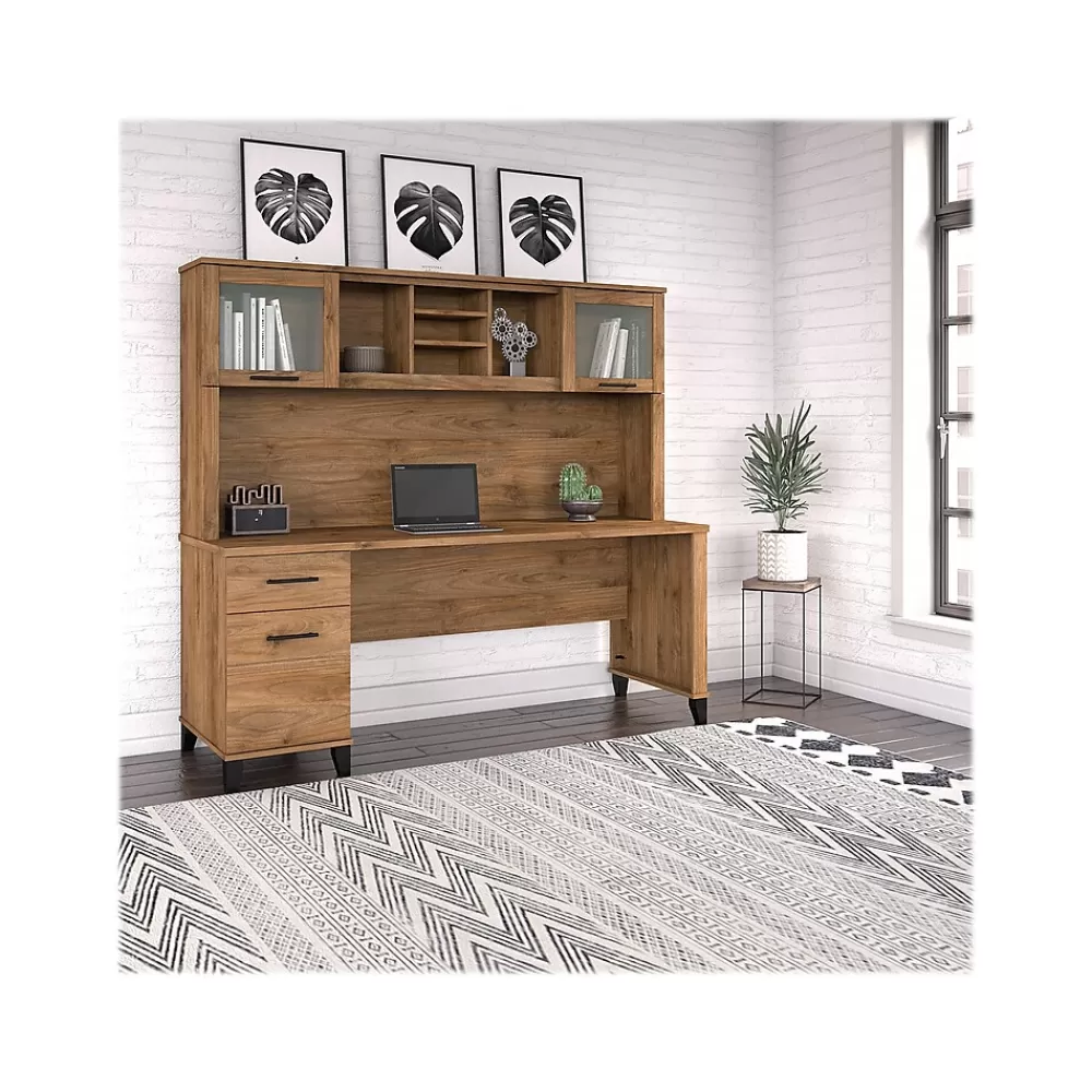 Bush Furniture Somerset 72" Computer Desk with Drawers and Hutch, (SET018FW) Fresh Walnut Fashion