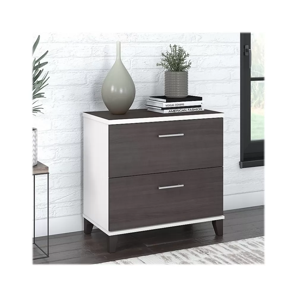 Bush Furniture Somerset 2-Drawer Lateral File Cabinet, Letter/Legal, , 30" (WC81080) Storm Gray/White Sale