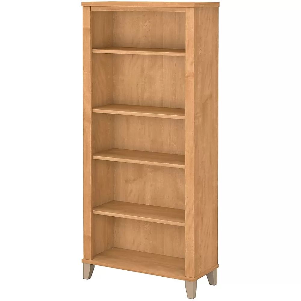 Bush Furniture Somerset 65.21"H 5-Shelf Bookcase with Adjustable Shelves, Laminate (WC81465) Maple Cross Outlet