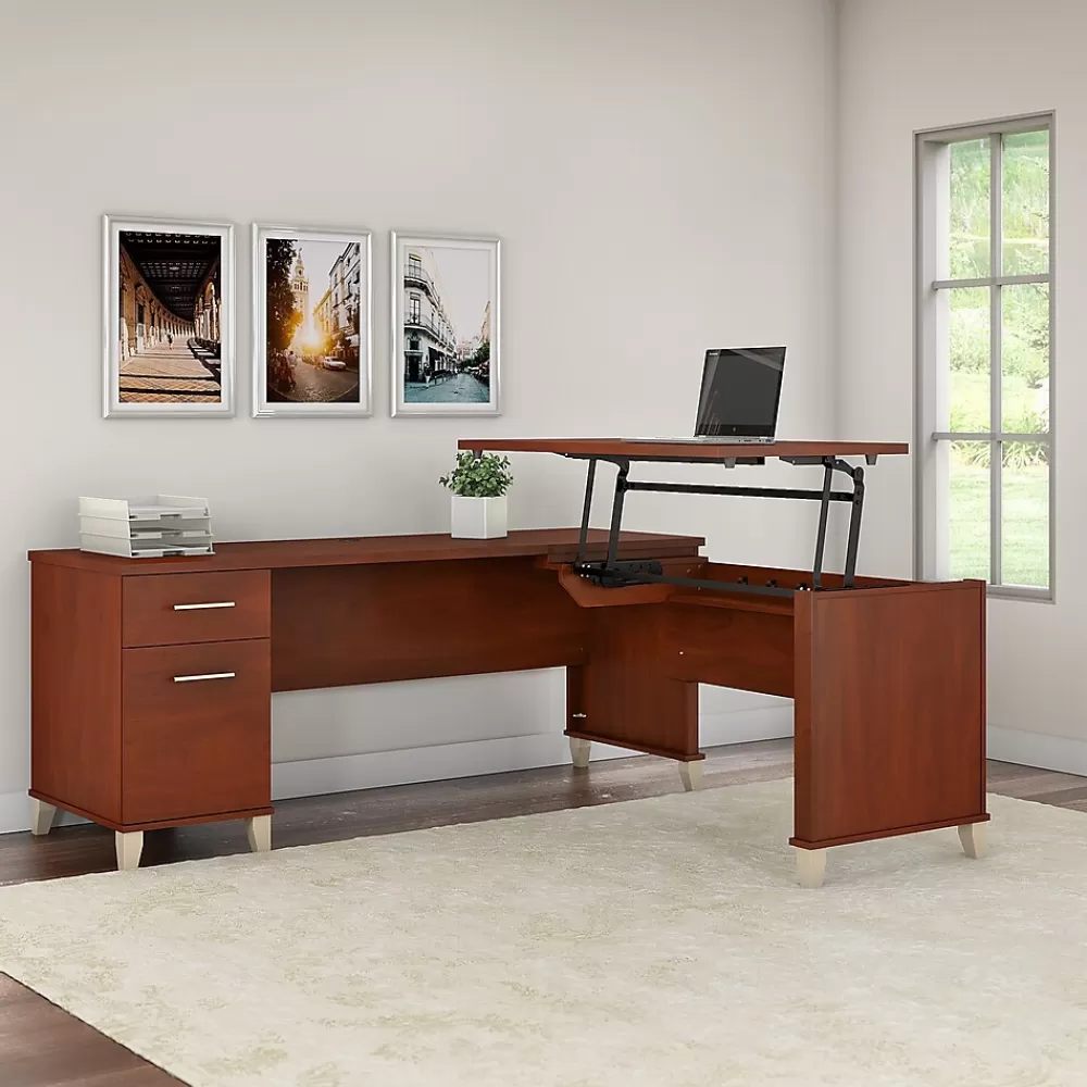Bush Furniture Somerset 72"W 3 Position Sit to Stand L Shaped Desk, (SET014HC) Hansen Cherry Sale