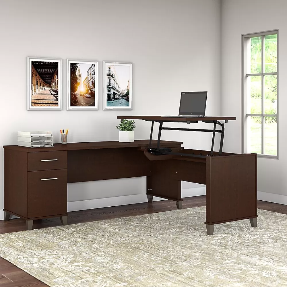 Bush Furniture Somerset 72"W 3 Position Sit to Stand L Shaped Desk, (SET014MR) Mocha Cherry Fashion