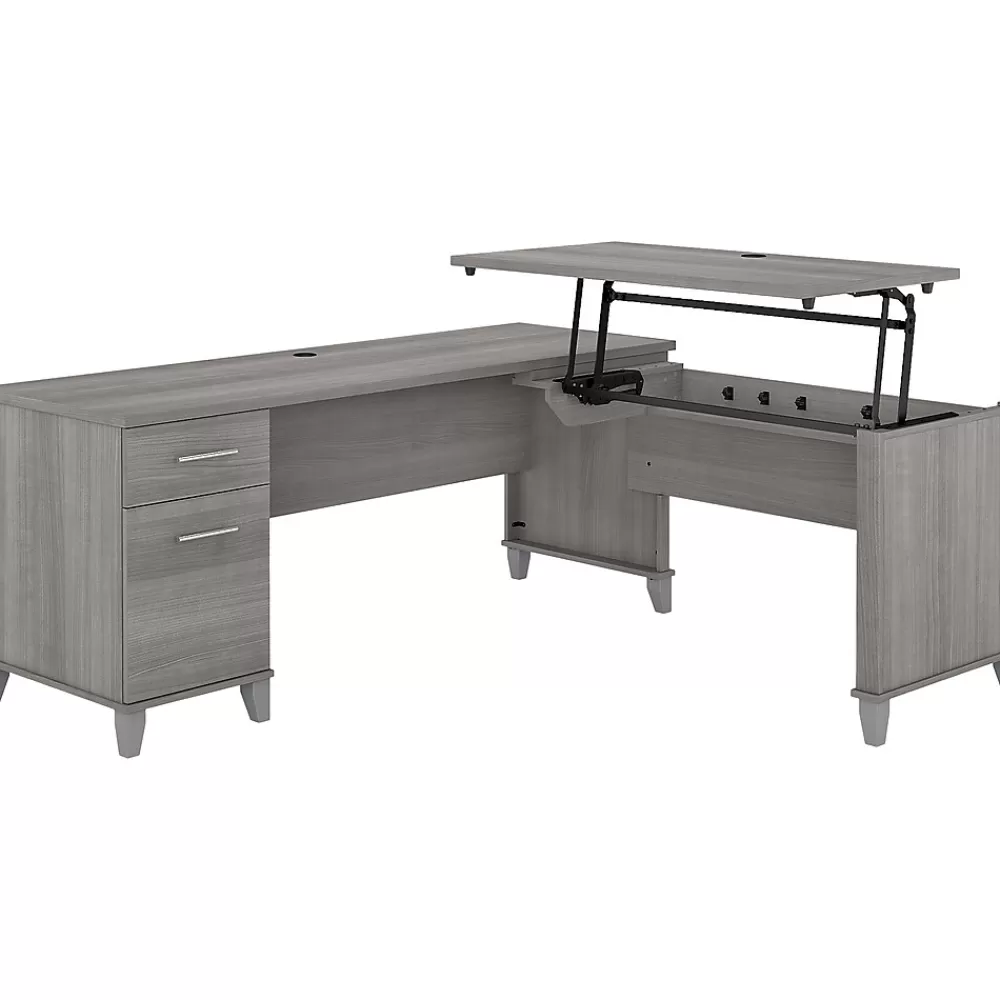 Bush Furniture Somerset 72"W 3 Position Sit to Stand L Shaped Desk, (SET014PG) Platinum Gray Clearance