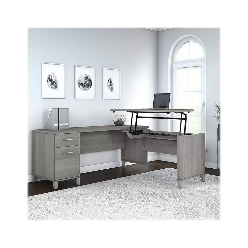 Bush Furniture Somerset 72"W 3 Position Sit to Stand L Shaped Desk, (SET014PG) Platinum Gray Clearance