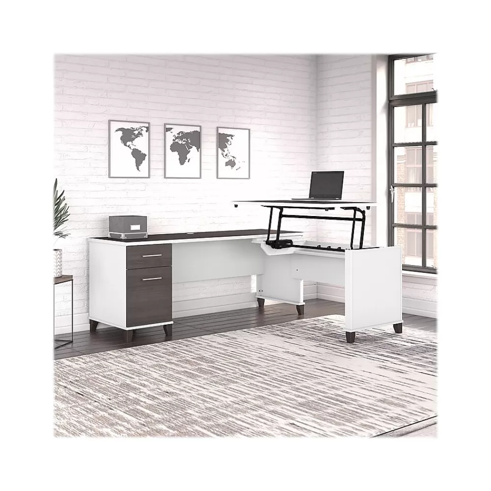 Bush Furniture Somerset 72"W 3 Position Sit to Stand L Shaped Desk, (SET014SGWH) Storm Gray/White Flash Sale