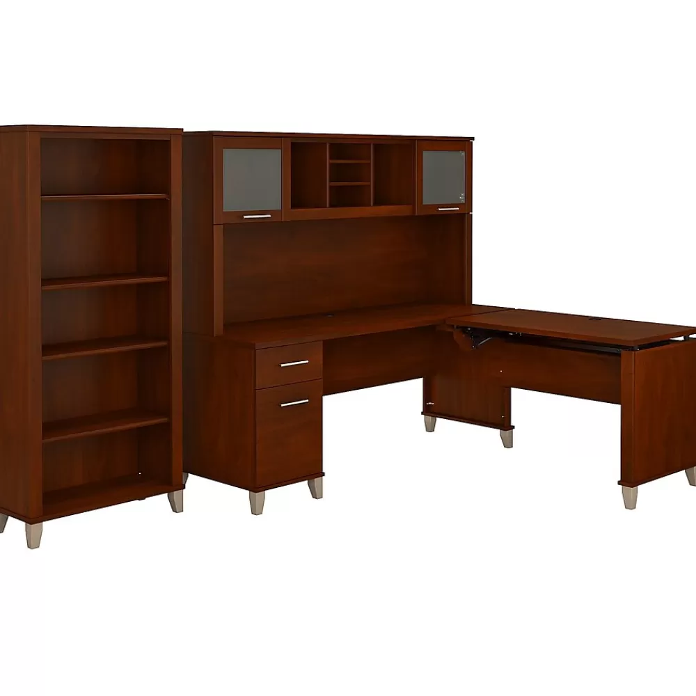Bush Furniture Somerset 72"W 3 Position Sit to Stand L Shaped Desk with Hutch and Bookcase, (SET017HC) Hansen Cherry Discount