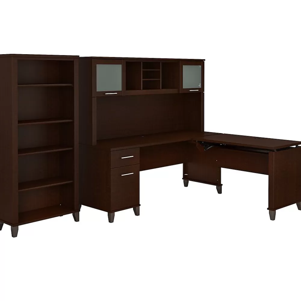 Bush Furniture Somerset 72"W 3 Position Sit to Stand L Shaped Desk with Hutch and Bookcase, (SET017MR) Mocha Cherry Online