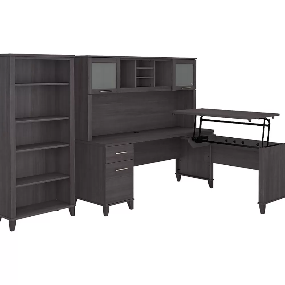 Bush Furniture Somerset 72"W 3 Position Sit to Stand L Shaped Desk with Hutch and Bookcase, (SET017SG) Storm Gray Shop