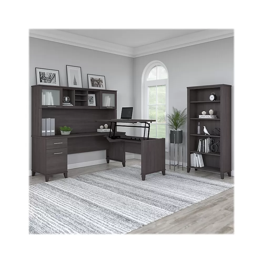 Bush Furniture Somerset 72"W 3 Position Sit to Stand L Shaped Desk with Hutch and Bookcase, (SET017SG) Storm Gray Shop