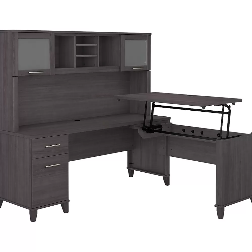 Bush Furniture Somerset 72"W 3 Position Sit to Stand L Shaped Desk with Hutch, (SET015SG) Storm Gray Sale
