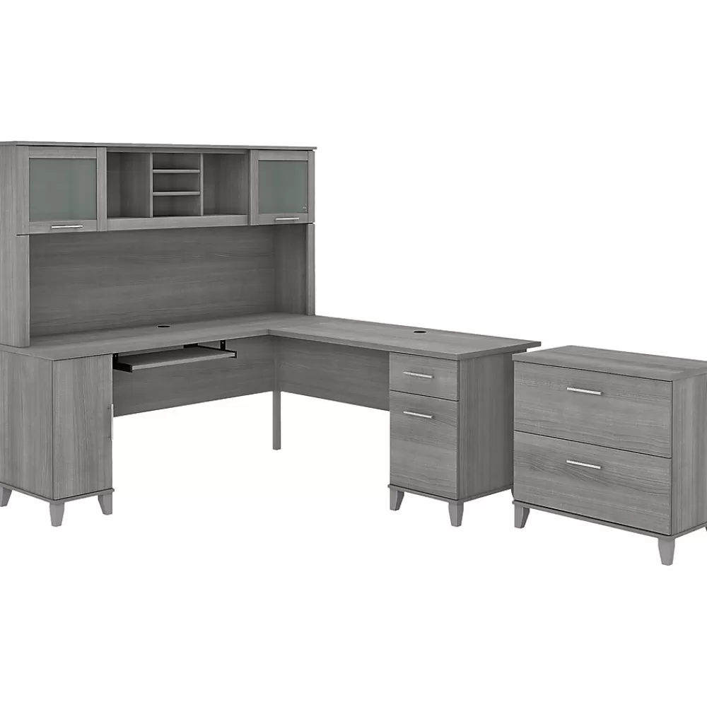 Bush Furniture Somerset 72"W L Shaped Desk with Hutch and Lateral File Cabinet, (SET009PG) Platinum Gray Fashion