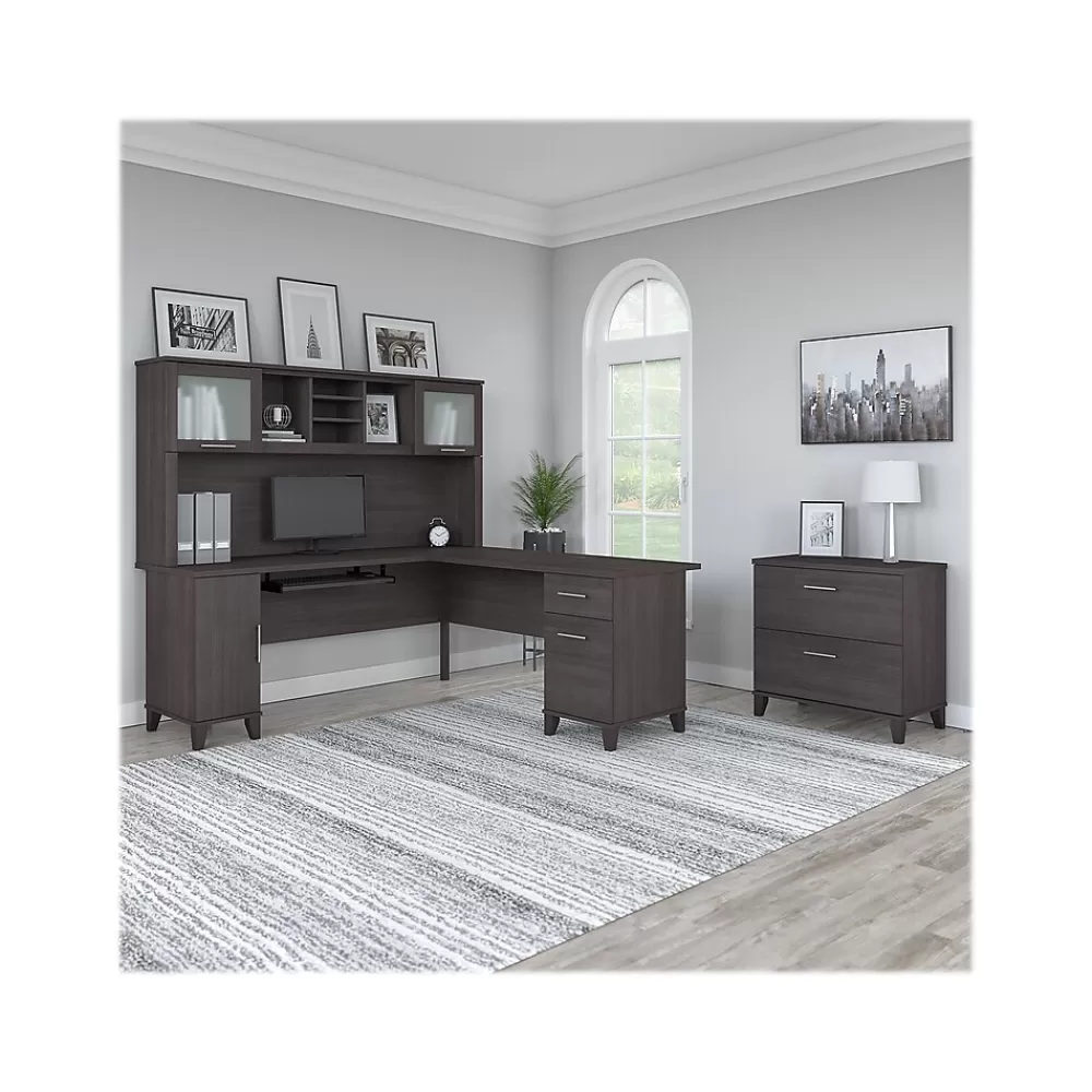 Bush Furniture Somerset 72"W L Shaped Desk with Hutch and Lateral File Cabinet, (SET009SG) Storm Gray Store
