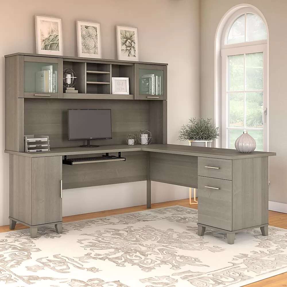 Bush Furniture Somerset 72"W L Shaped Desk with Hutch, (SET001AG) Ash Gray Shop