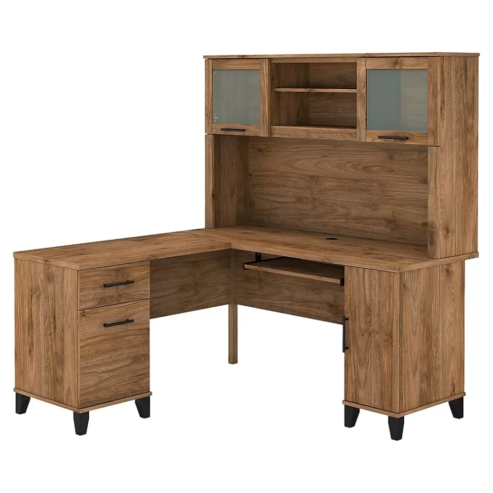 Bush Furniture Somerset 60"W L Shaped Desk with Hutch, (SET002FW) Fresh Walnut Fashion