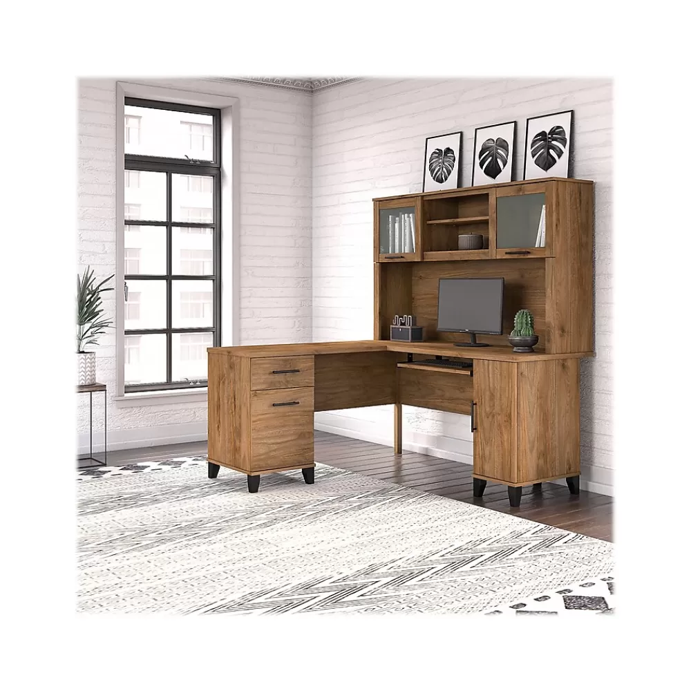 Bush Furniture Somerset 60"W L Shaped Desk with Hutch, (SET002FW) Fresh Walnut Fashion