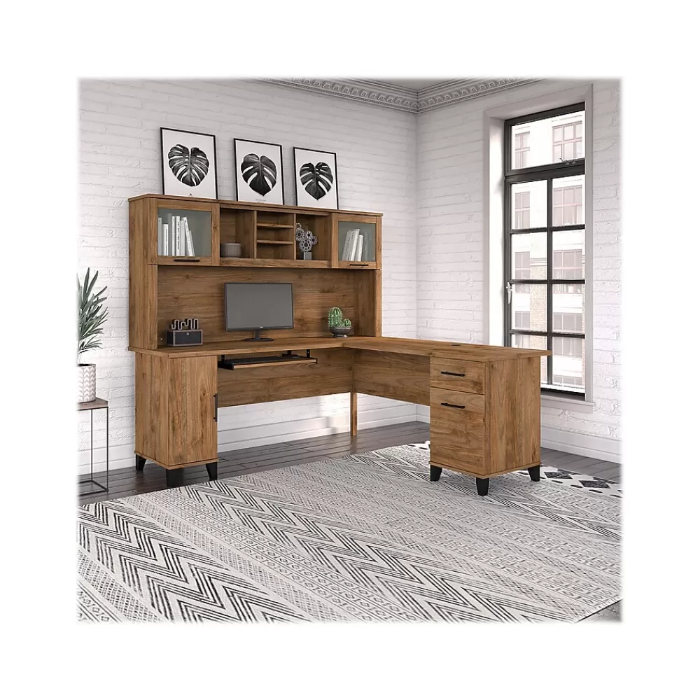 Bush Furniture Somerset 72"W L Shaped Desk with Hutch, (SET001FW) Fresh Walnut Shop