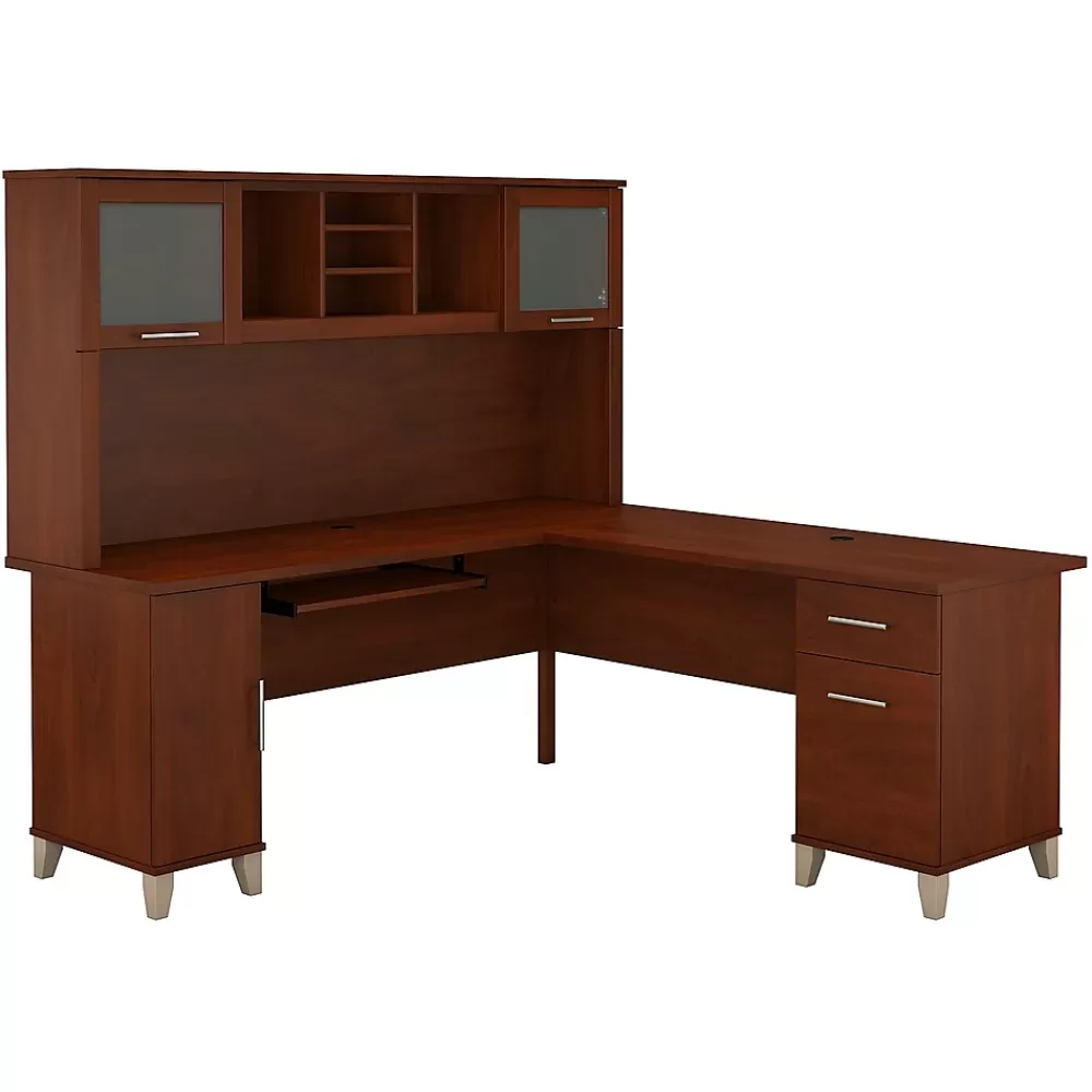 Bush Furniture Somerset 72"W L Shaped Desk with Hutch, (SET001HC) Hansen Cherry Outlet