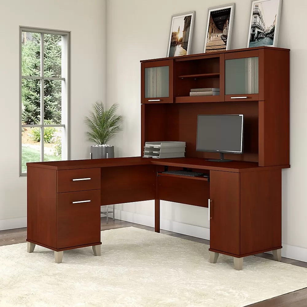 Bush Furniture Somerset 60"W L Shaped Desk with Hutch, (SET002HC) Hansen Cherry Cheap