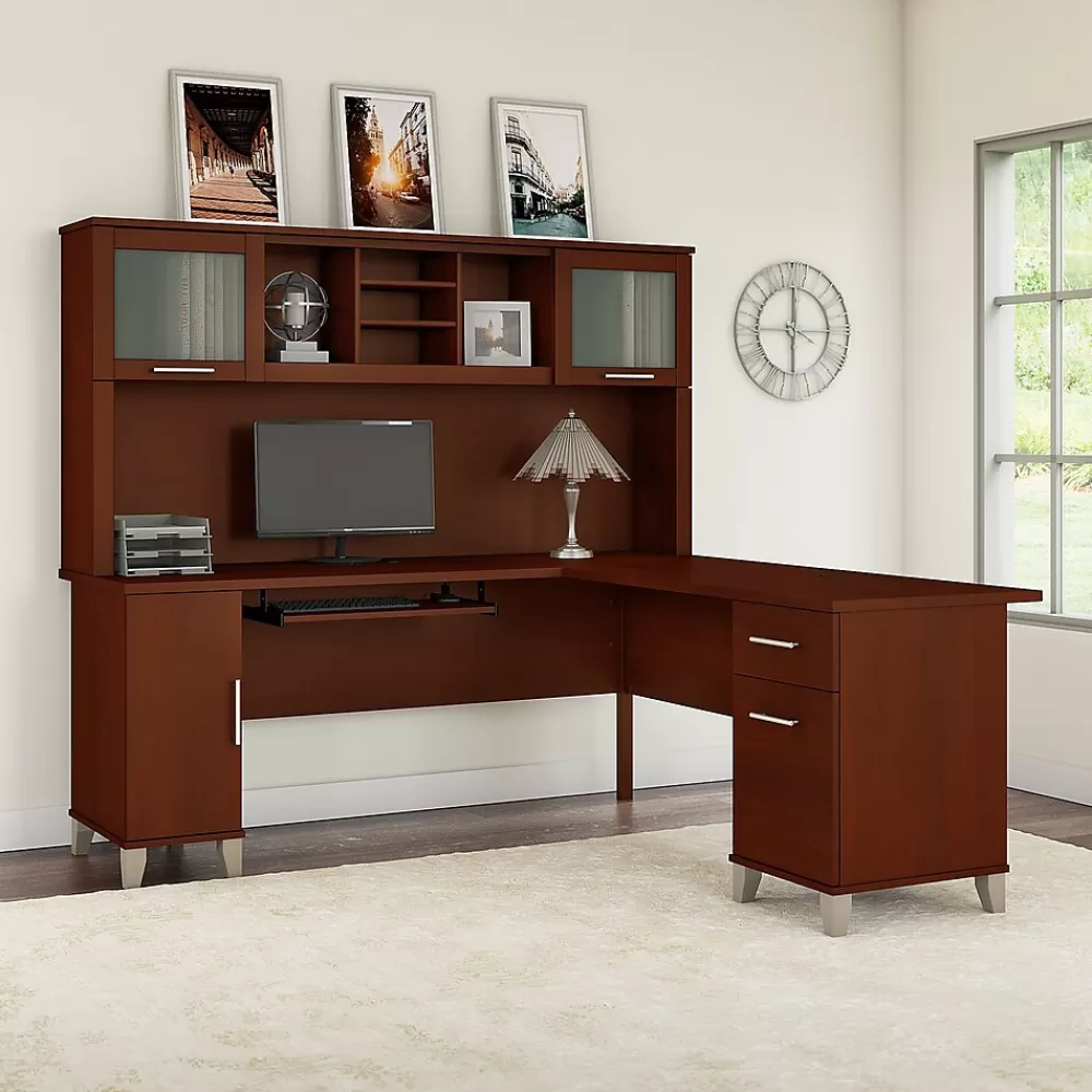Bush Furniture Somerset 72"W L Shaped Desk with Hutch, (SET001HC) Hansen Cherry Outlet