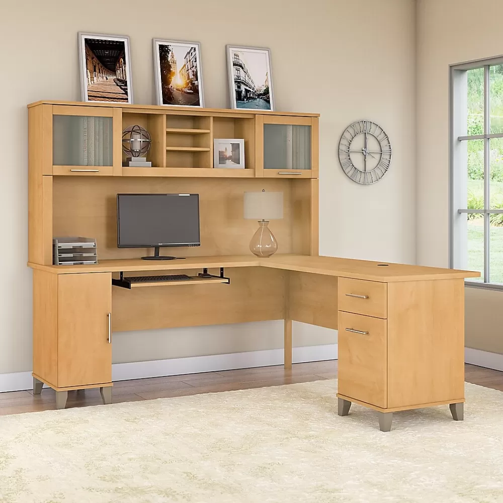 Bush Furniture Somerset 72"W L Shaped Desk with Hutch, (SET001MC) Maple Cross Best