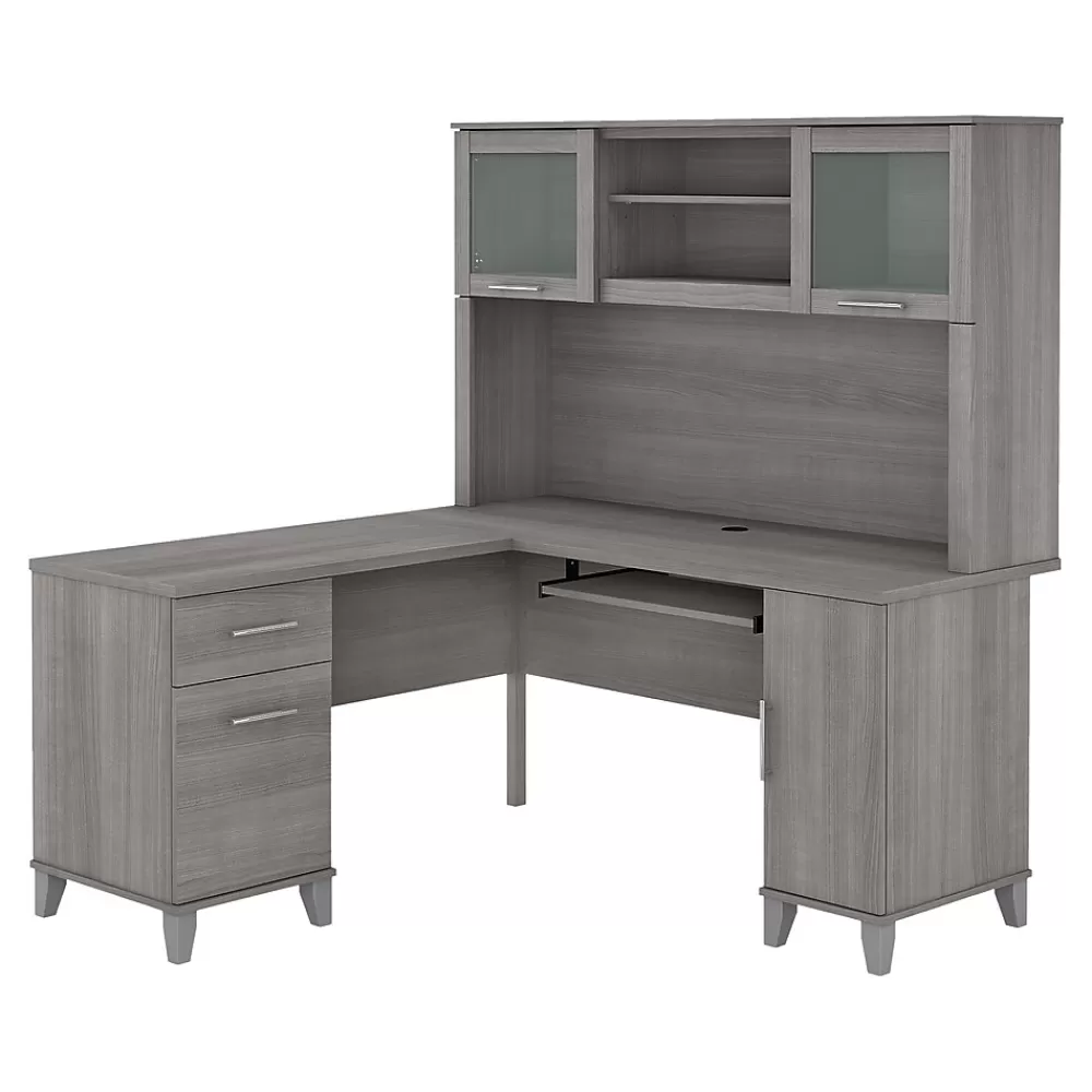 Bush Furniture Somerset 60"W L Shaped Desk with Hutch, (SET002PG) Platinum Gray Best