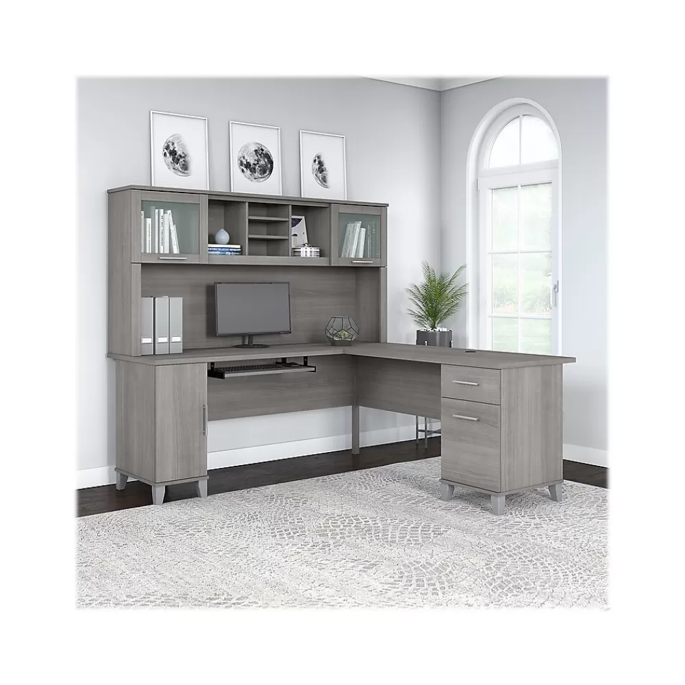 Bush Furniture Somerset 72"W L Shaped Desk with Hutch, (SET001PG) Platinum Gray Cheap