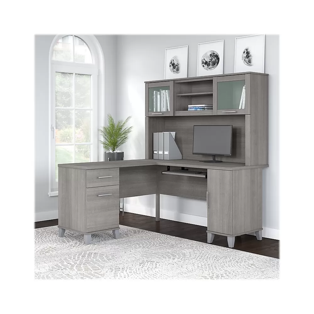 Bush Furniture Somerset 60"W L Shaped Desk with Hutch, (SET002PG) Platinum Gray Best