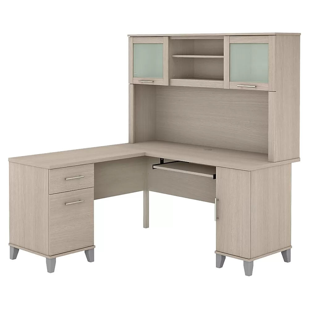 Bush Furniture Somerset 60"W L Shaped Desk with Hutch, (SET002SO) Sand Oak New