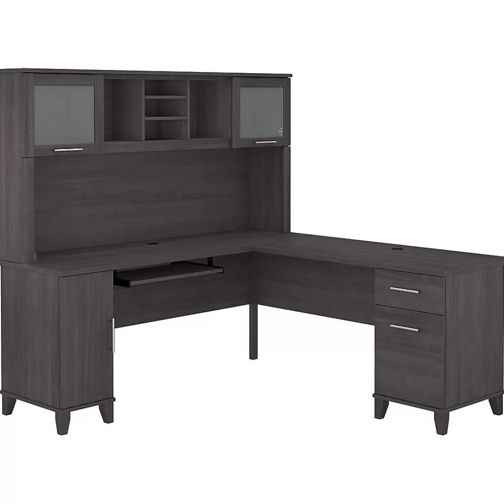 Bush Furniture Somerset 72"W L Shaped Desk with Hutch, (SET001SG) Storm Gray Flash Sale