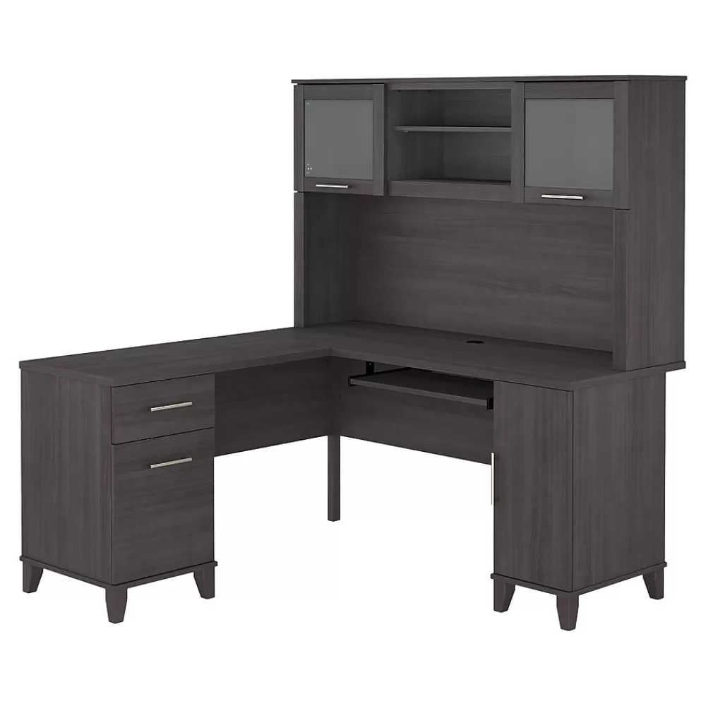 Bush Furniture Somerset 60"W L Shaped Desk with Hutch, (SET002SG) Storm Gray Fashion