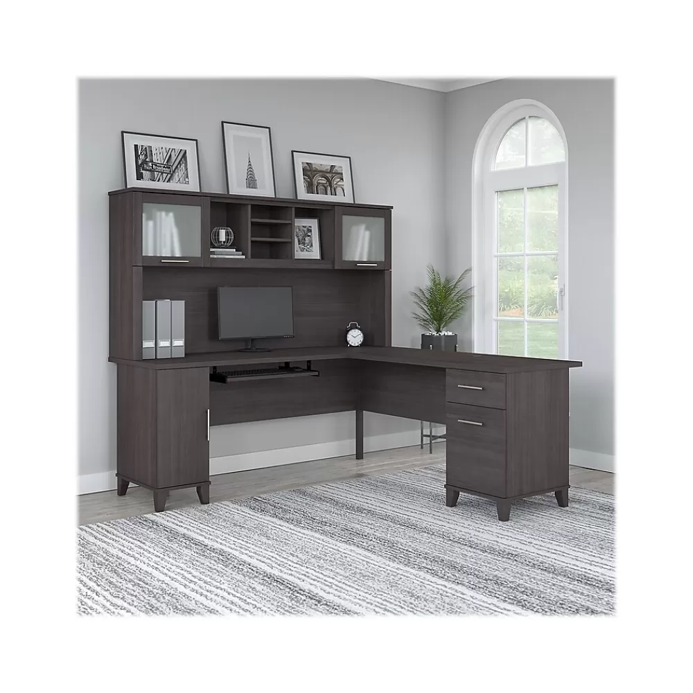 Bush Furniture Somerset 72"W L Shaped Desk with Hutch, (SET001SG) Storm Gray Flash Sale