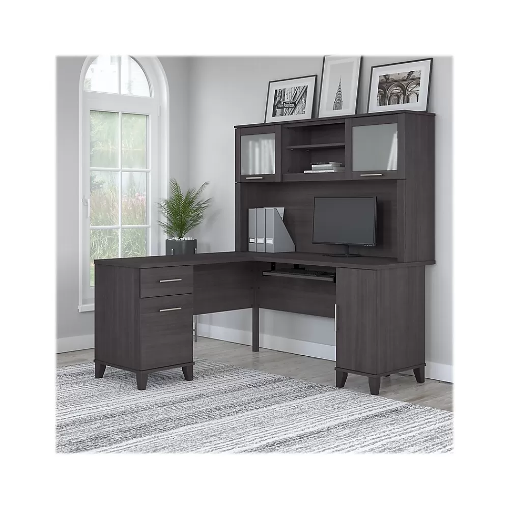 Bush Furniture Somerset 60"W L Shaped Desk with Hutch, (SET002SG) Storm Gray Fashion