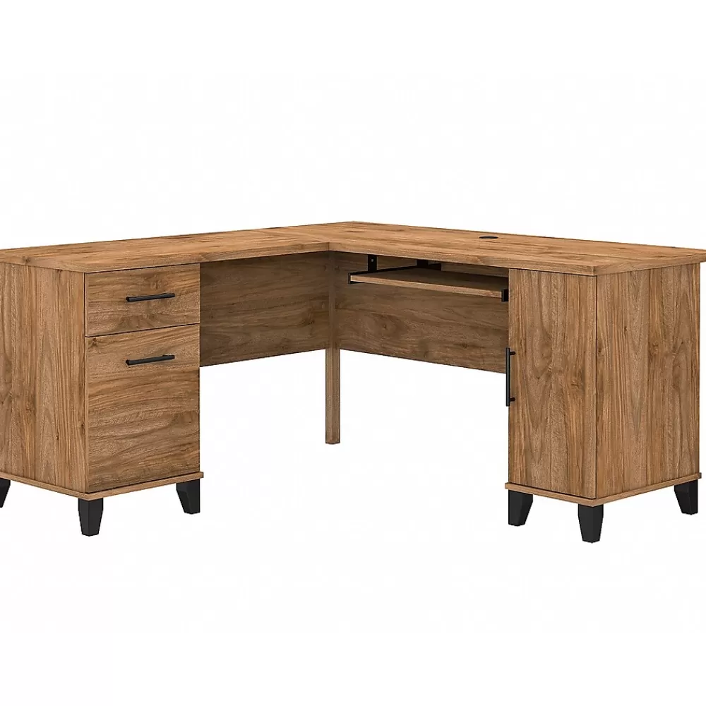 Bush Furniture Somerset 60"W L Shaped Desk with Storage, (WC81330K) Fresh Walnut Shop