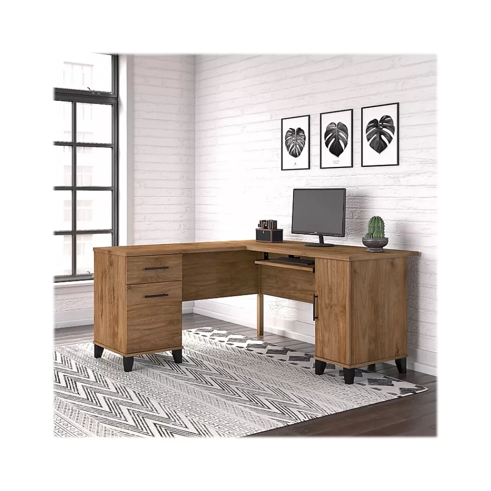Bush Furniture Somerset 60"W L Shaped Desk with Storage, (WC81330K) Fresh Walnut Shop