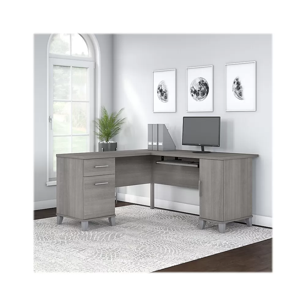 Bush Furniture Somerset 60"W L Shaped Desk with Storage, (WC81230K) Platinum Gray Cheap