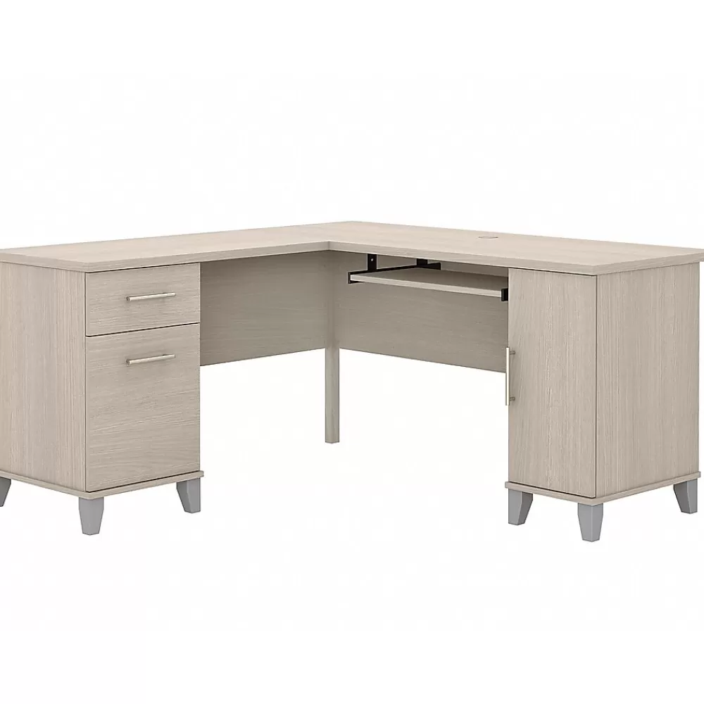 Bush Furniture Somerset 60"W L Shaped Desk with Storage, (WC81130K) Sand Oak Fashion