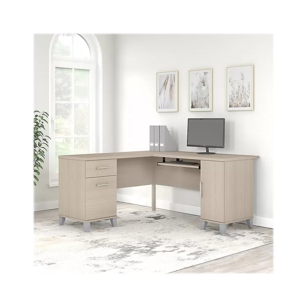 Bush Furniture Somerset 60"W L Shaped Desk with Storage, (WC81130K) Sand Oak Fashion