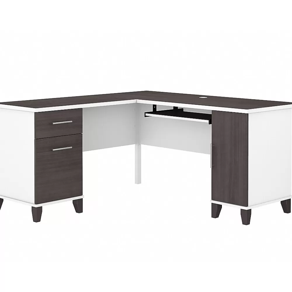 Bush Furniture Somerset 60"W L Shaped Desk with Storage, (WC81030K) Storm Gray/White Cheap