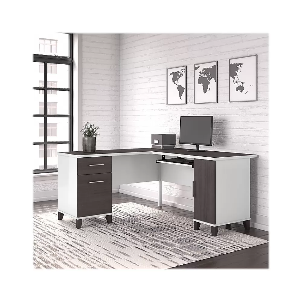 Bush Furniture Somerset 60"W L Shaped Desk with Storage, (WC81030K) Storm Gray/White Cheap