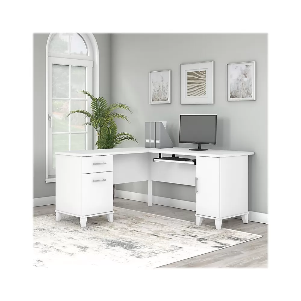 Bush Furniture Somerset 60"W L Shaped Desk with Storage, (WC81930K) White Store