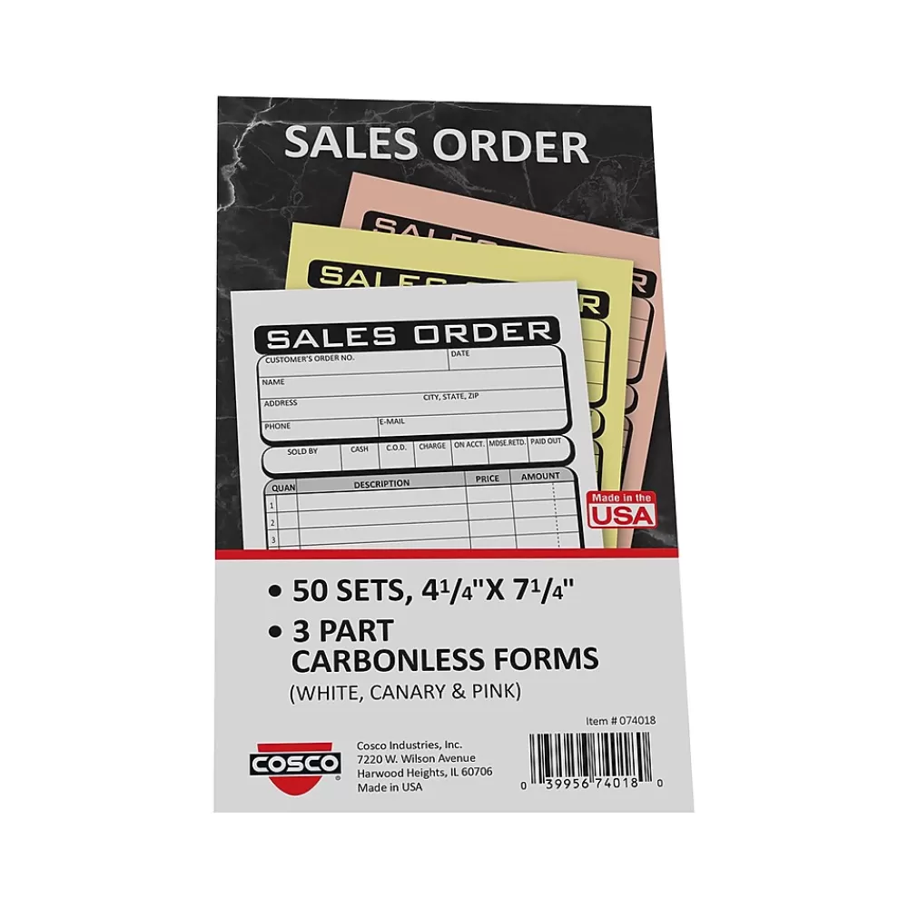Cosco Business 3-Part Carbonless Sales Orders, 4.25" x 7.25", 50 Sets/Book (074018) Best Sale