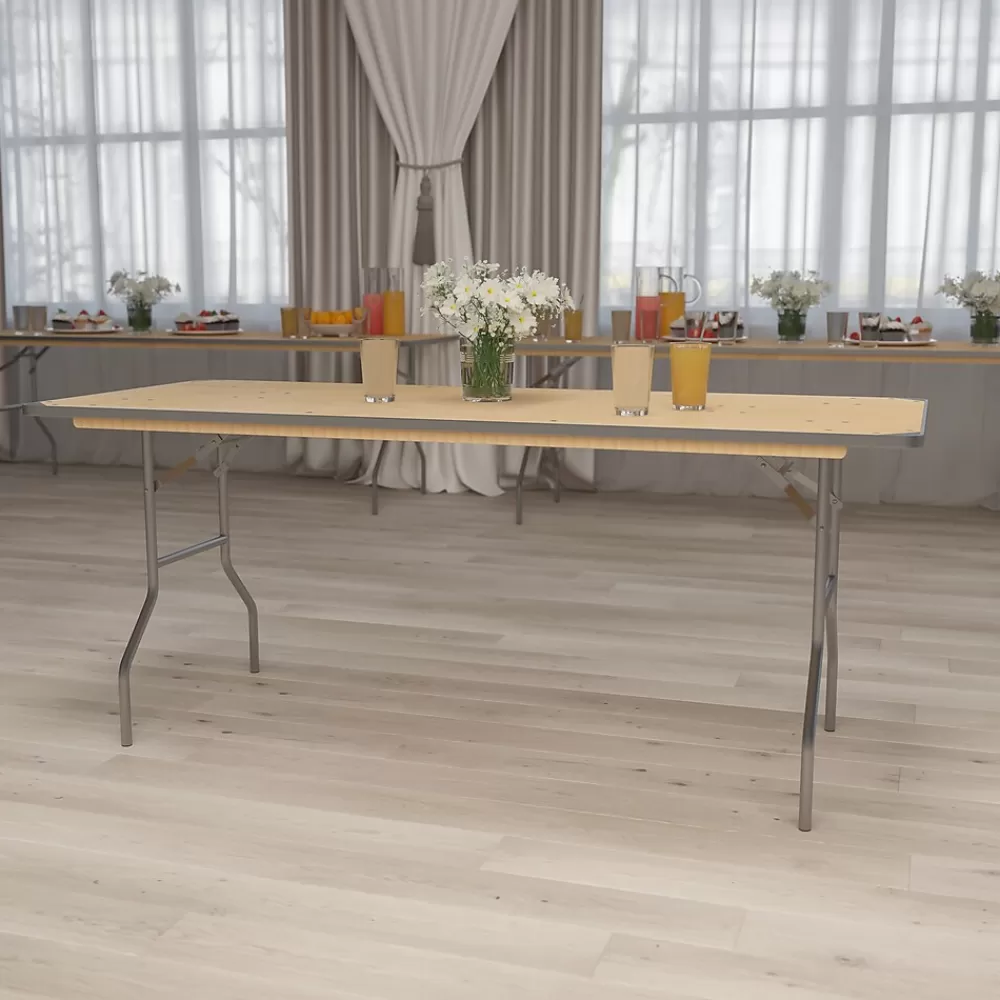 Flash Furniture Fielder Folding Table, 72" x 30", Birchwood (XA3072BIRCHM) New