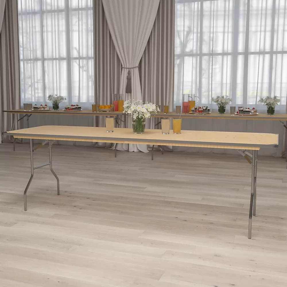 Flash Furniture Fielder Folding Table, 96" x 30", Birchwood (XA3096BIRCHM) New