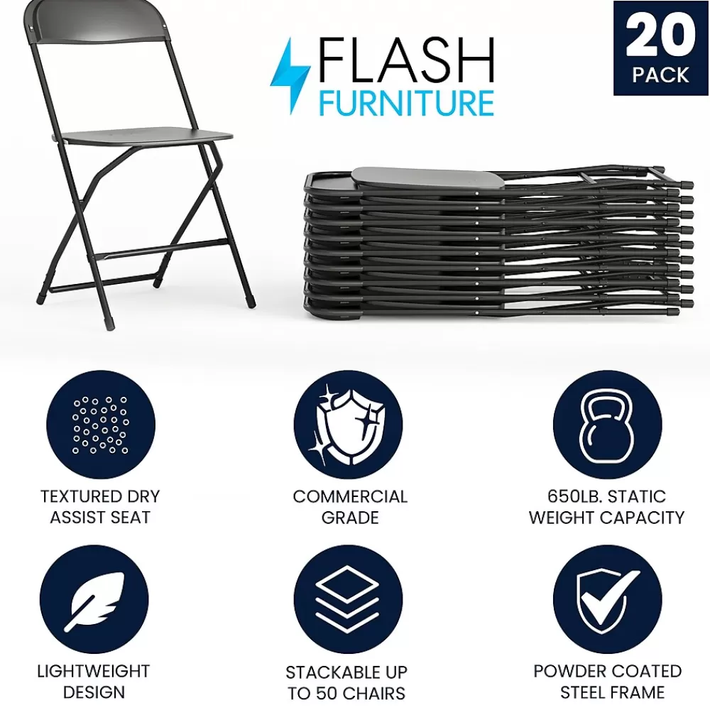Flash Furniture HERCULES™ Plastic Armless Folding Chair, Black, 20/Pack Store