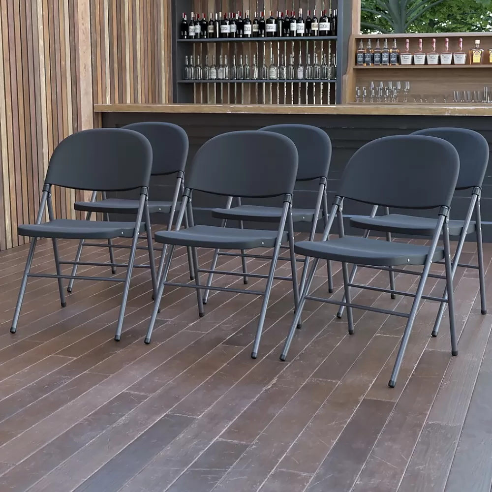 Flash Furniture HERCULES™ Plastic Armless Folding Chair, Black, 6/Pack Cheap