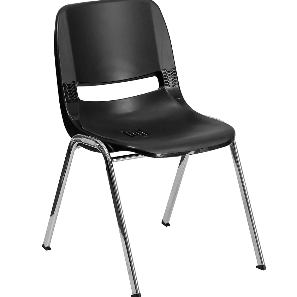 Flash Furniture HERCULES Series Plastic Shell Stack Chair, Black/Chrome (RUT18BKCHR) Cheap