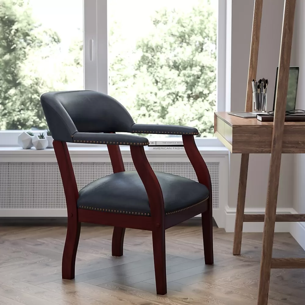Flash Furniture Vinyl Mid Back Luxurious Conference Chair, Navy Cheap