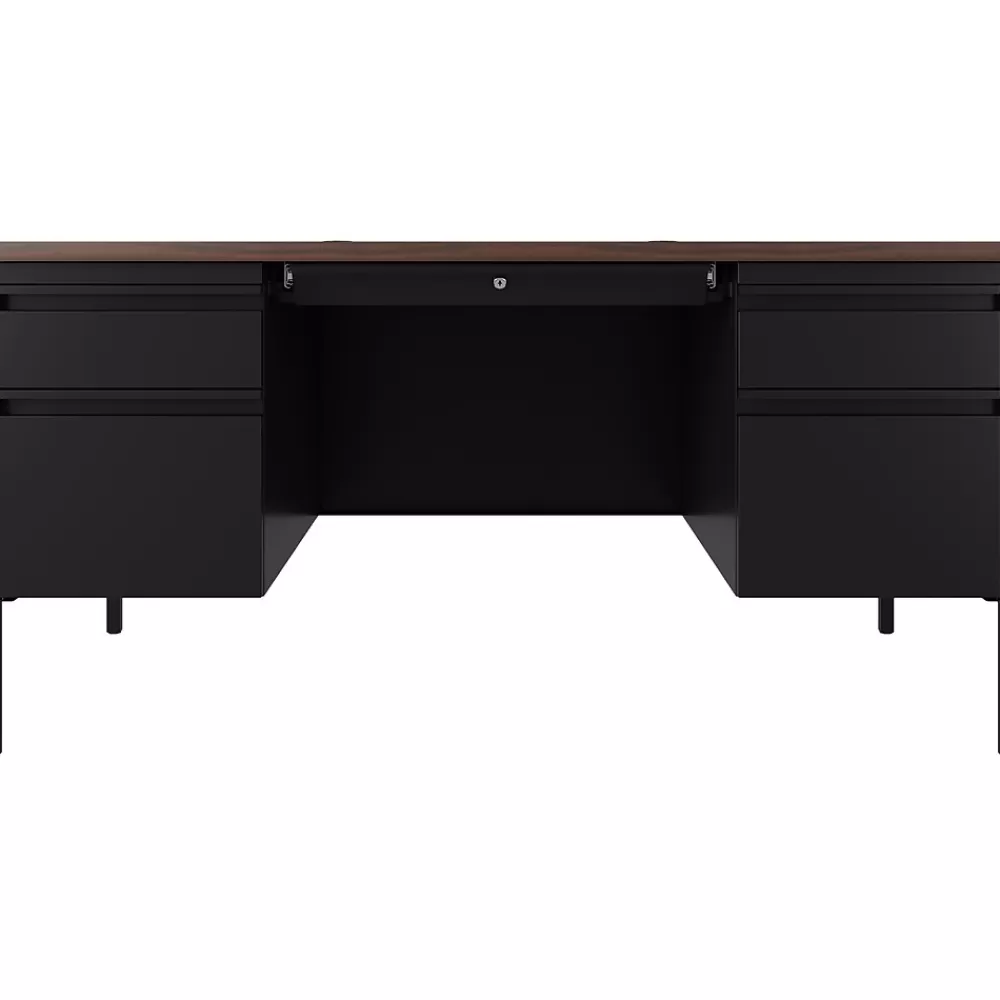 Hirsh 60"W Double-Pedestal Teacher's Desk, Black/Walnut (22644) Store