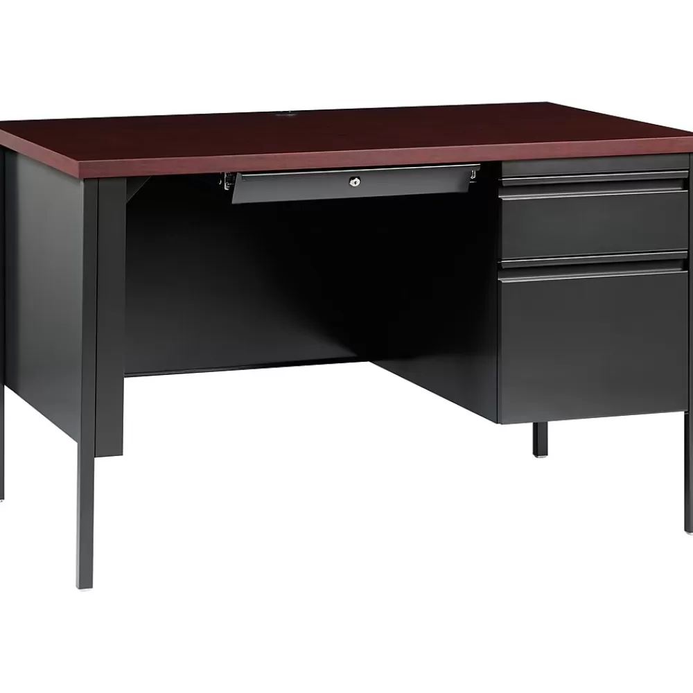 Hirsh 48"W Single-Pedestal Desk, Charcoal/Mahogany (20093) Store