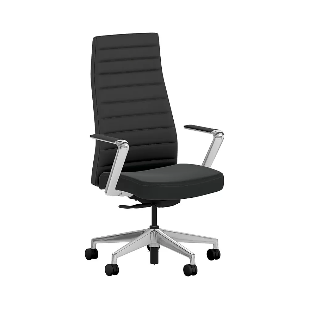 HON Cofi Fabric Swivel Executive Chair, Black/Polished Aluminum (HCFEU.W0.STC.P.H.UR10.CHSTC09.PA) Flash Sale